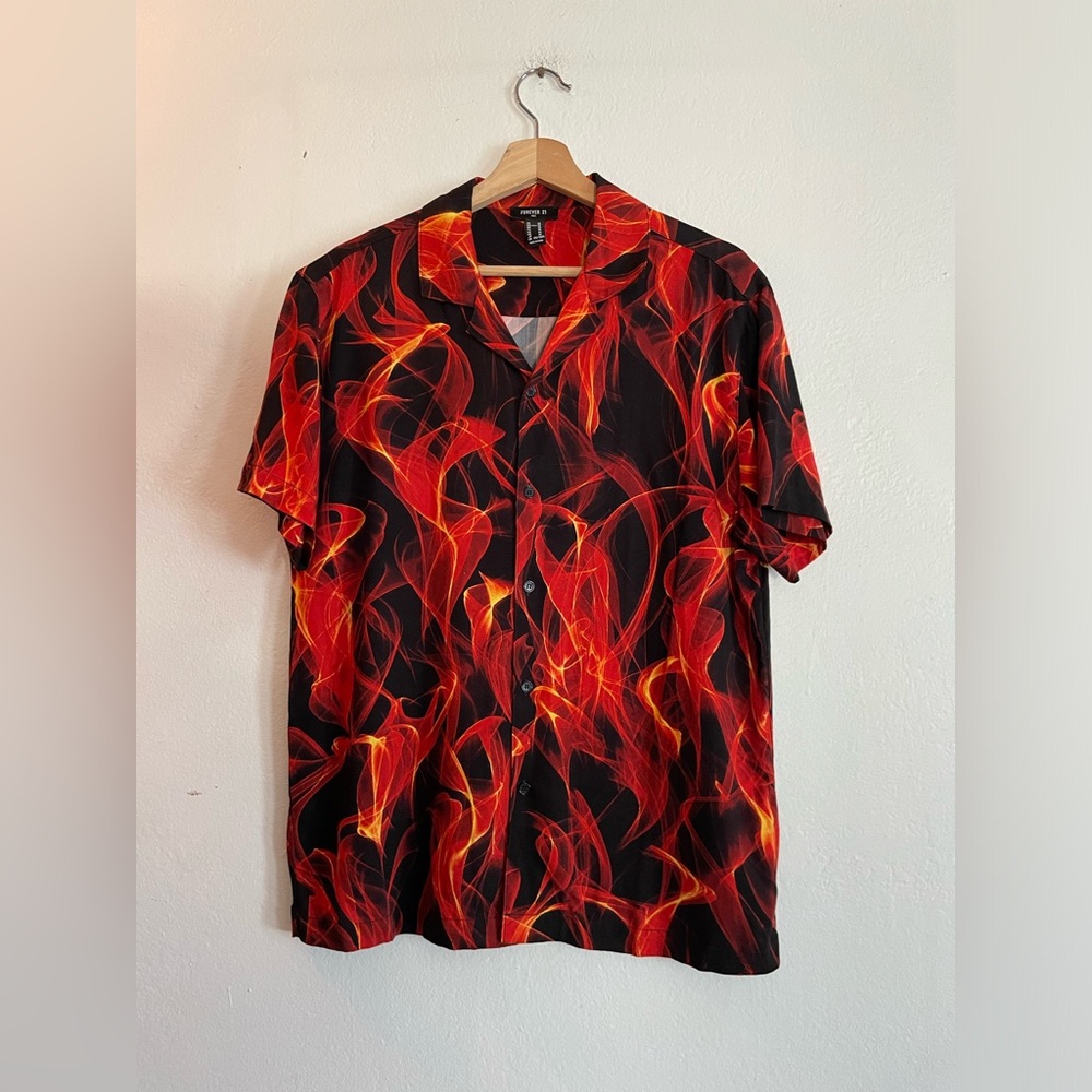 Forever 21 Red and Black Casual Button Down Shirt